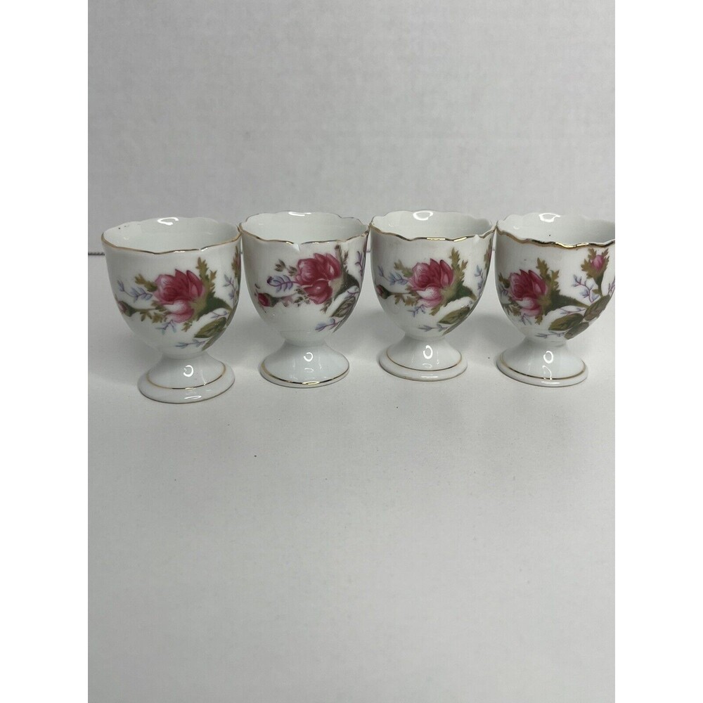 Vintage Lipper And Mann Moss Rose Egg Cup Made In Japan Set of 4